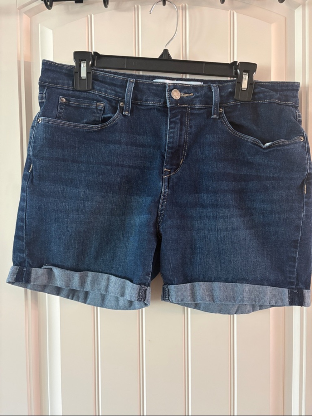 Dark Blue Rolled-Hem Denim Shorts for Women